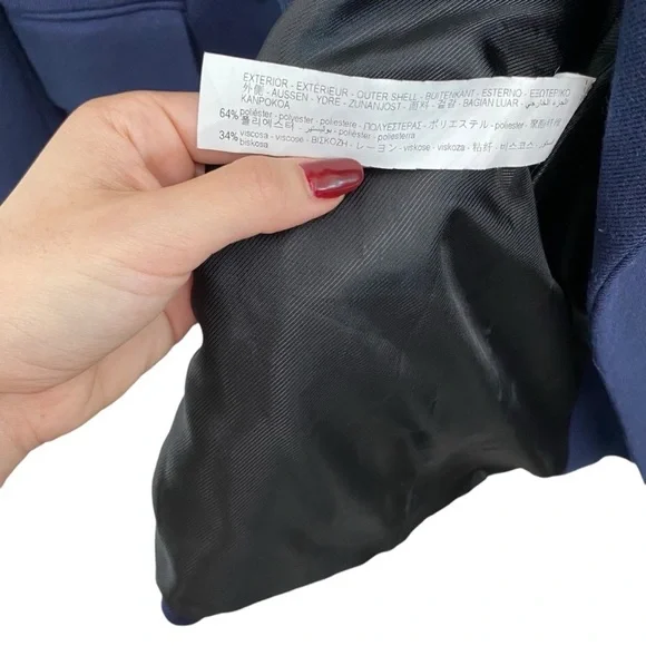 Zara Double Breasted Blazer In Navy Blue With Interior Strap Size Large - Picture 9 of 12